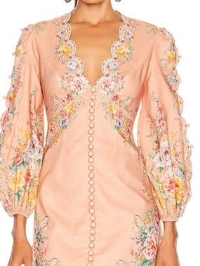 RARE Zimmermann pink floral zinnia scalloped dress